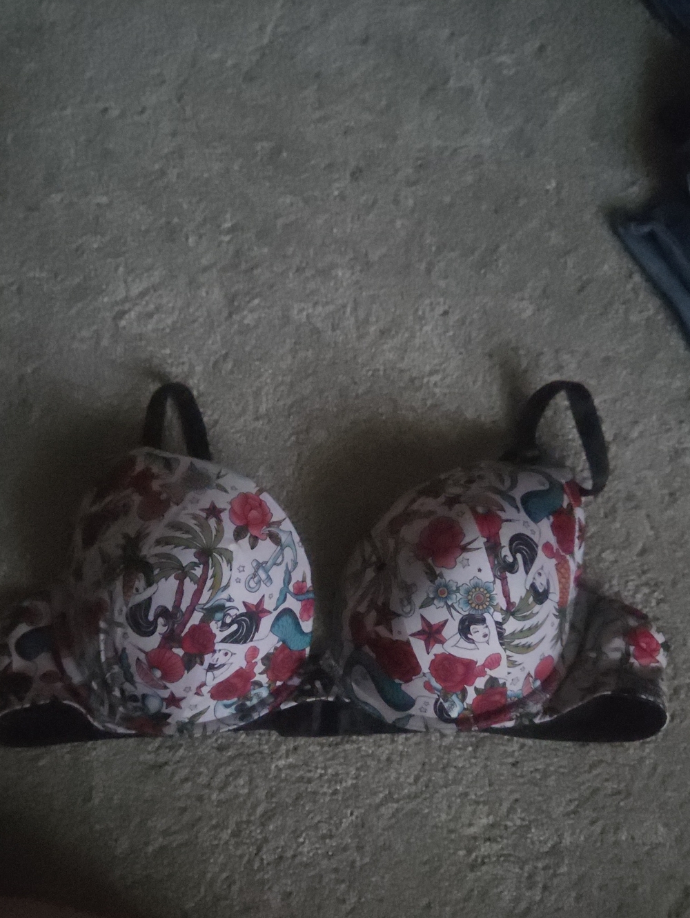 Floral & Nautical Print Push-Up Bra - White with Pink Accents